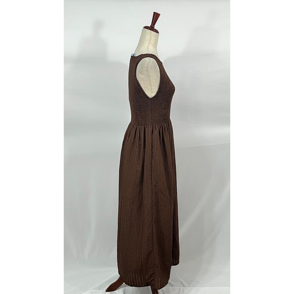 HILL HOUSE Sz M Medium Chocolate Brown Stripe Cosima Nap Dress - Picture 7 of 11